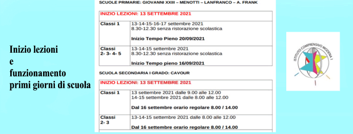 Inizio lezioni e funzionamento primi giorni di scuola a.s. 2021-2022