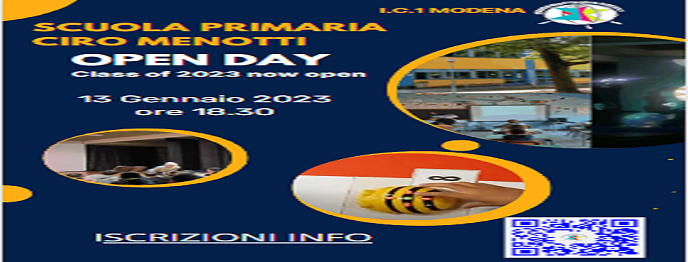 Open day Scuola primaria Ciro Menotti 13 Gennaio 2023 ore 18.30